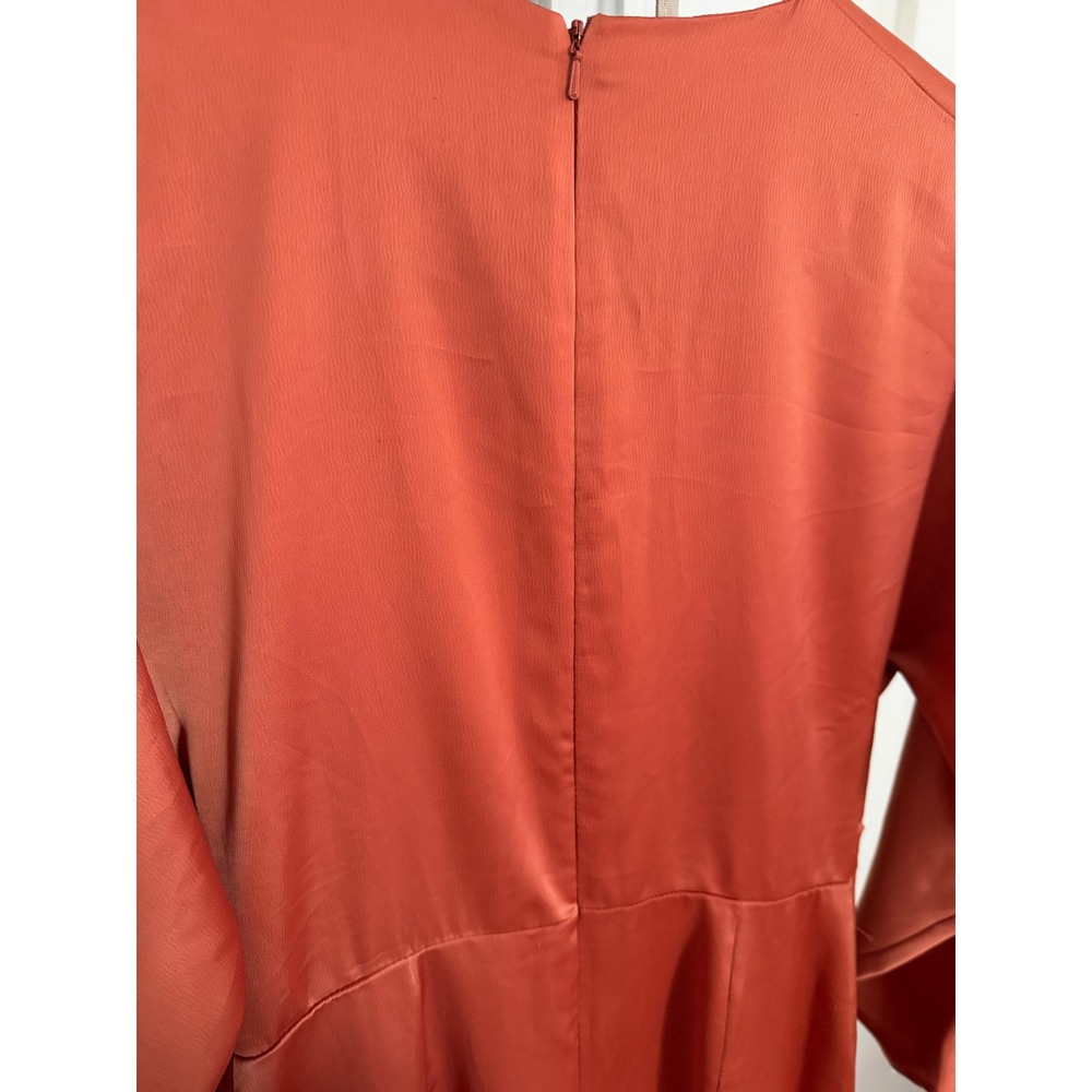 ASOS Design Women Rust Orange Satin Long Sleeve Tie Waist Maxi Dress Formal Gown - Picture 7 of 10